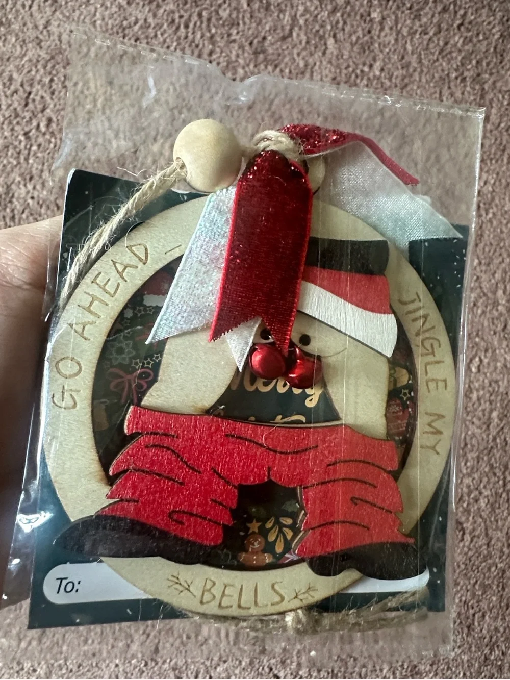 Wooden Dirty Santa 'Jingle My Bells' Holiday Christmas Ornament in Red